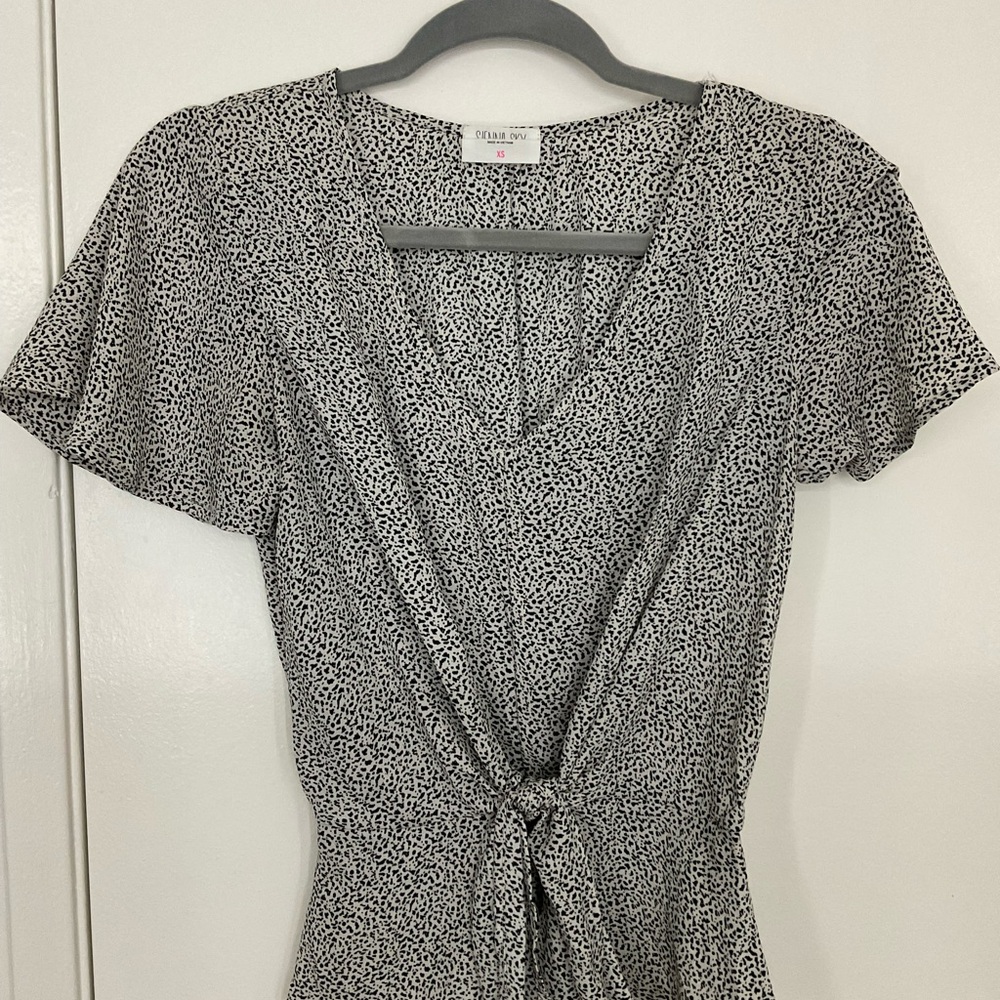 Black and White Tie-Front Blouse
